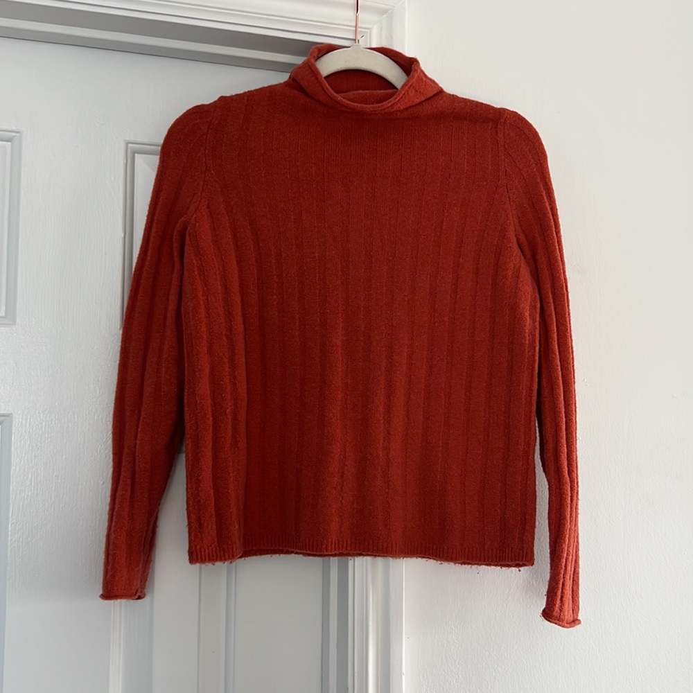 ♥️ Madewell Donegal Everest Mock Neck Wool Blend Rust Orange Sweater Size Medium - Picture 5 of 9